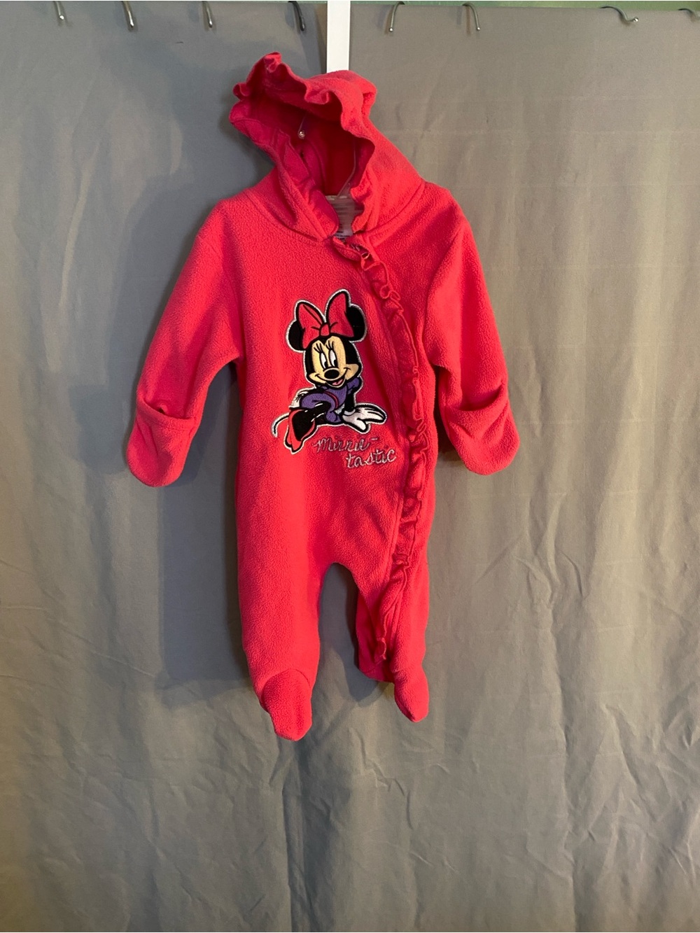 Disney Red Minnie Mouse Fleece Hooded Footed One-Piece